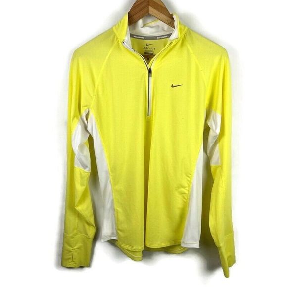 Nike Shirt Womens Large Running Pullover Yellow Long Sleeve Dri-Fit fitted - Picture 1 of 11